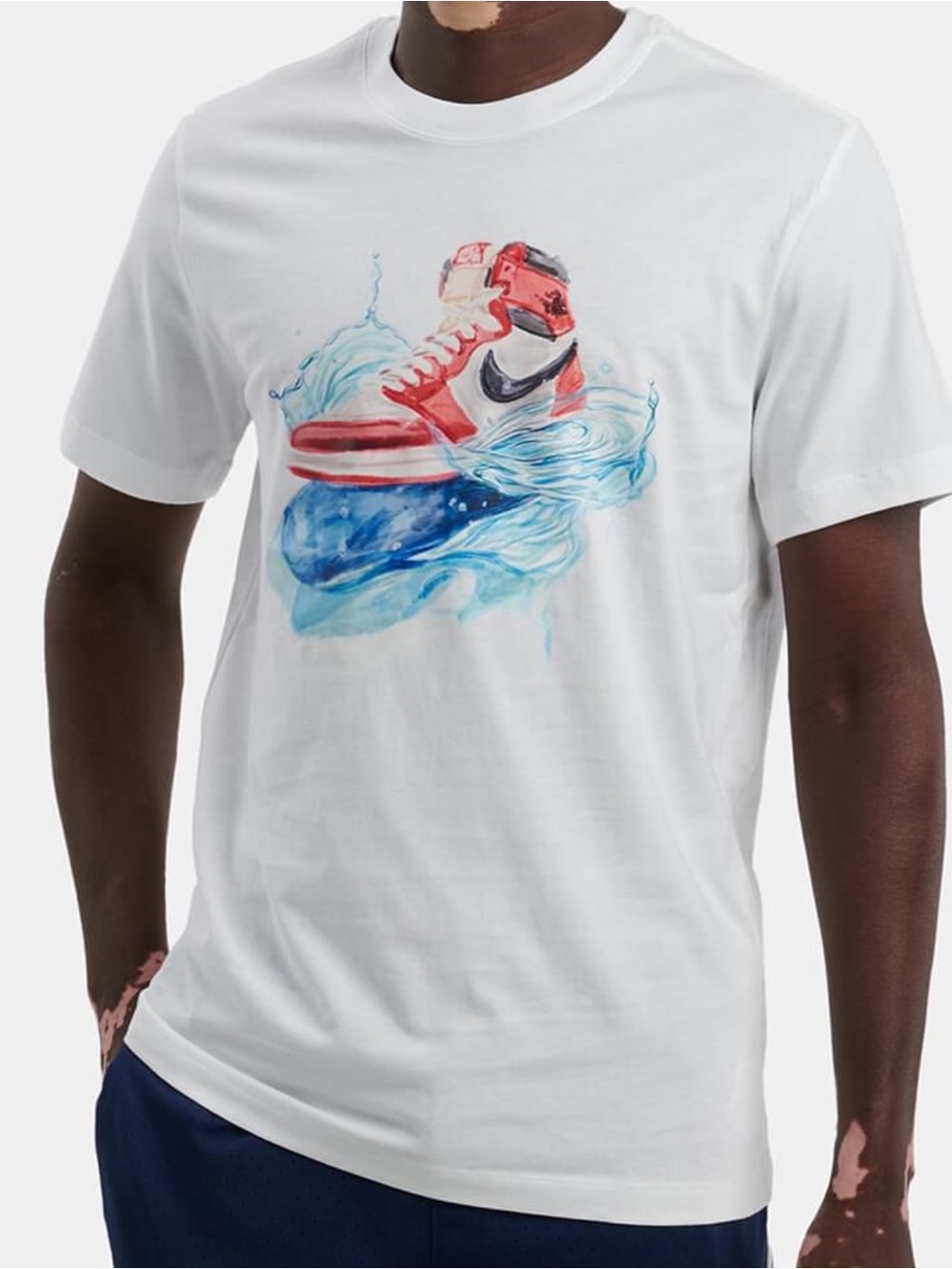 Jordan White Tee with Red and Blue Sneaker Graphic